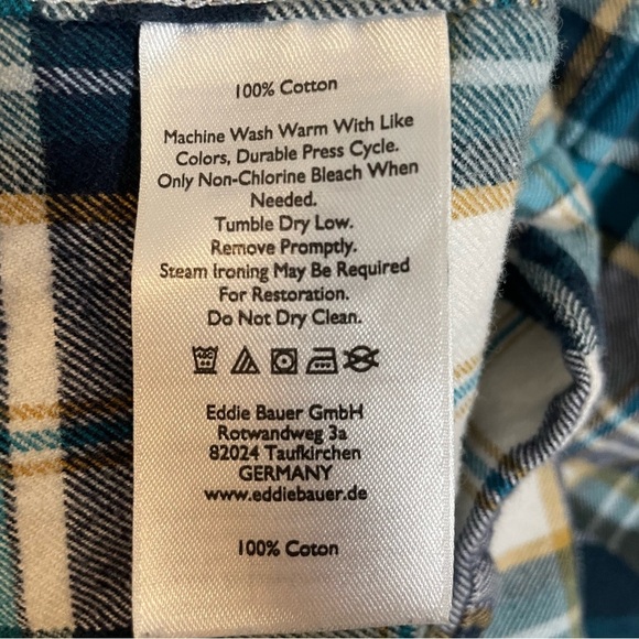 Eddie Bauer Flannel Blue Plaid Warm Long Sleeve Button Down Mens Medium Slim Fit - Picture 4 of 8